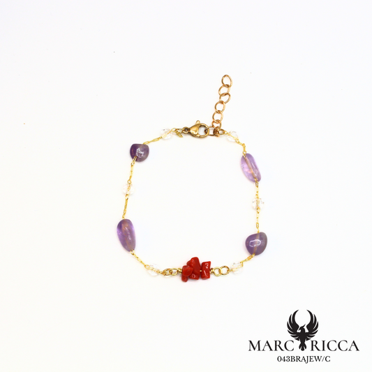 Bracelet en acier inoxydable avec corail et pierres de verres