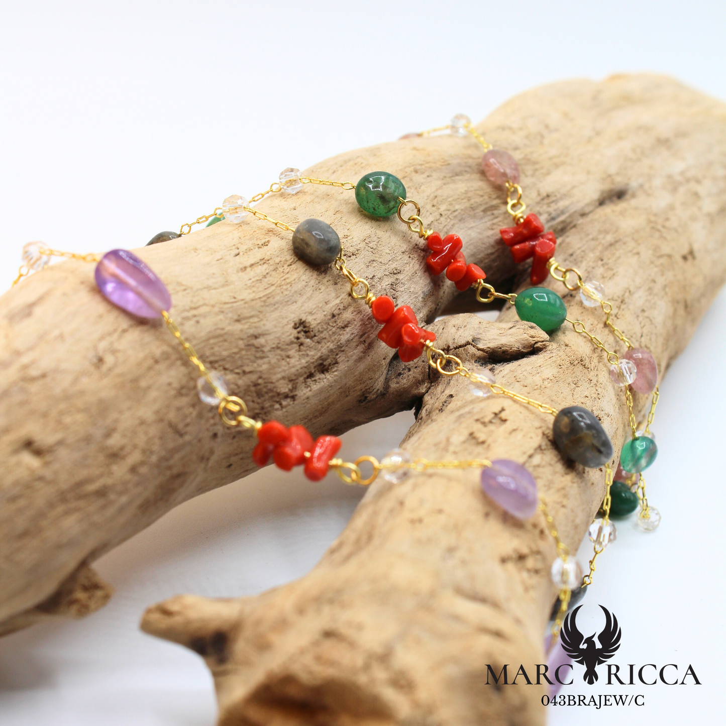 Bracelet en acier inoxydable avec corail et pierres de verres