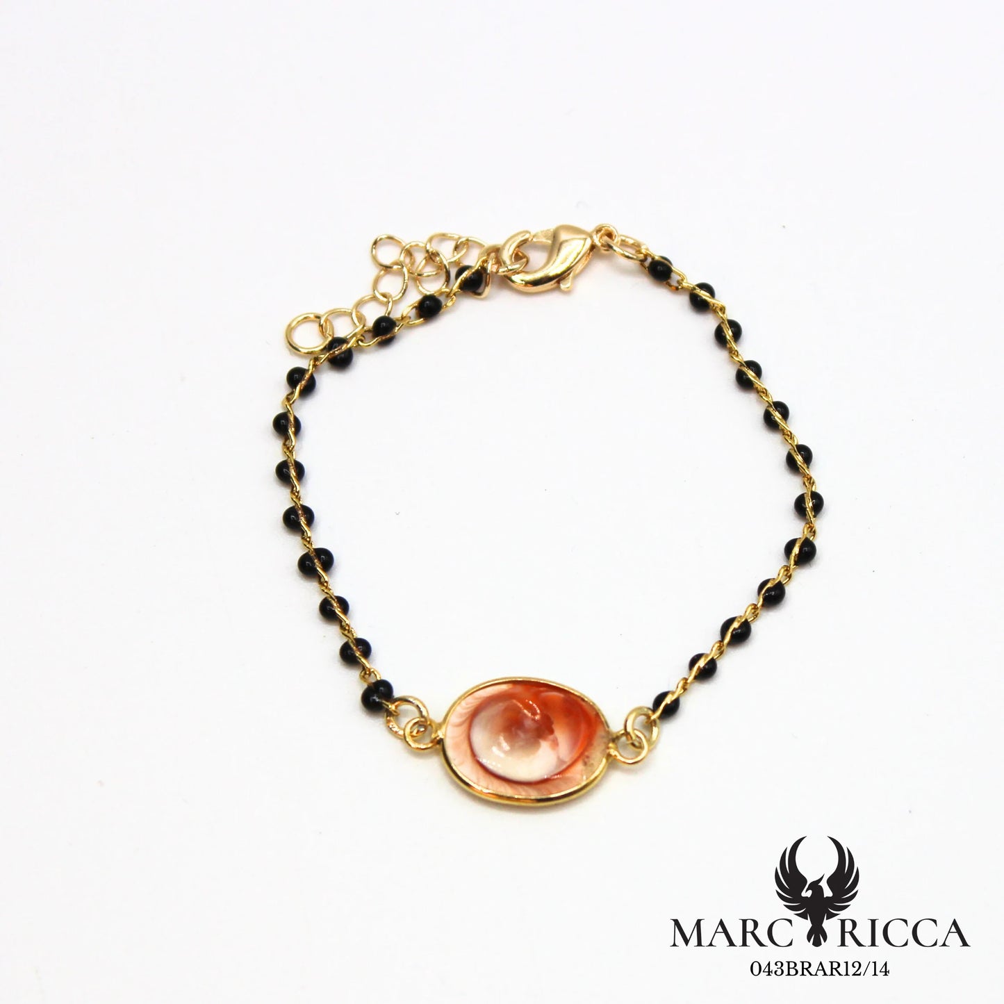 Bracelet chaîne perles de résines en vermeil avec Œil de Sainte Lucie