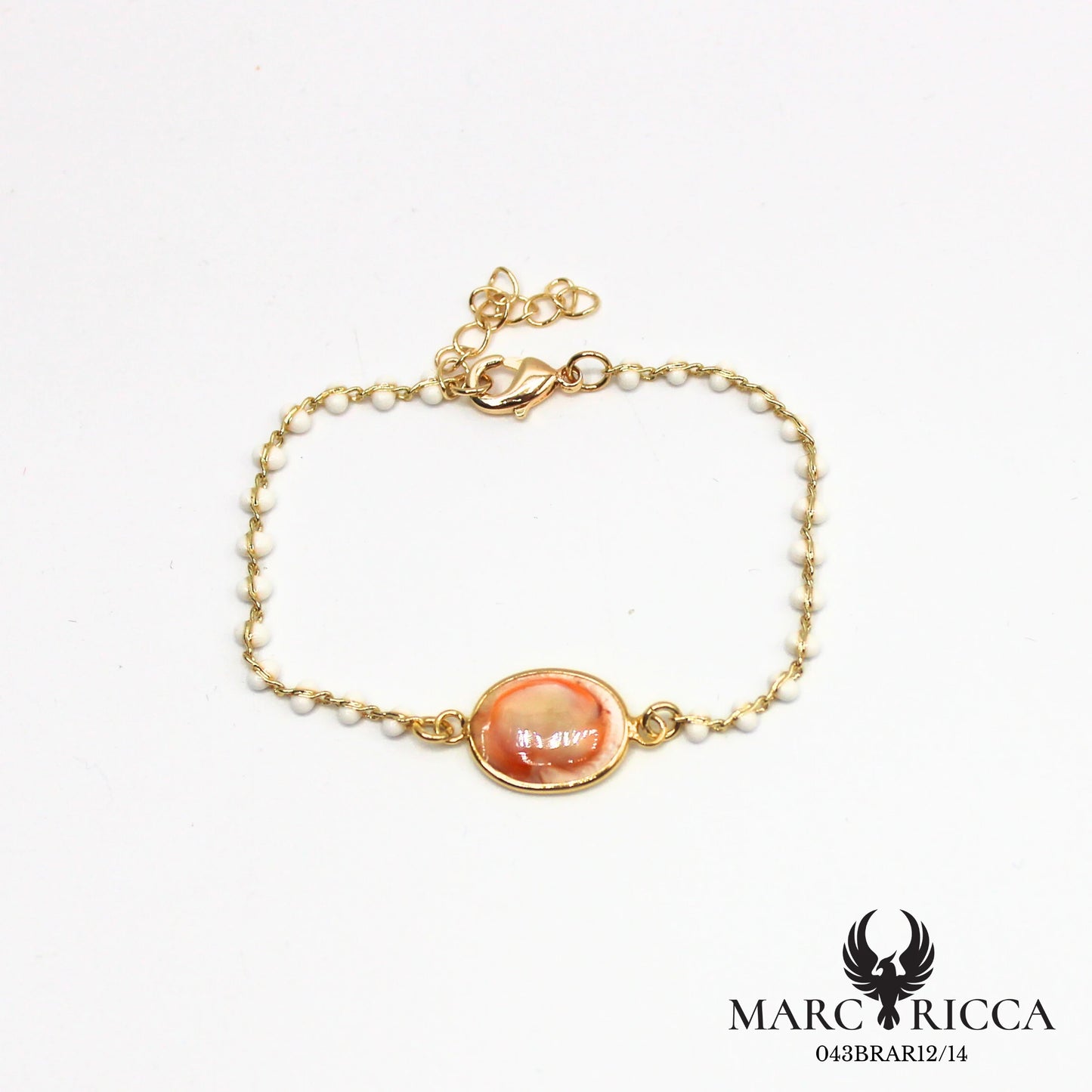 Bracelet chaîne perles de résines en vermeil avec Œil de Sainte Lucie