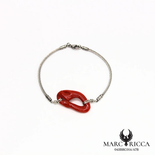 Bracelet câble en acier avec anneau en corail