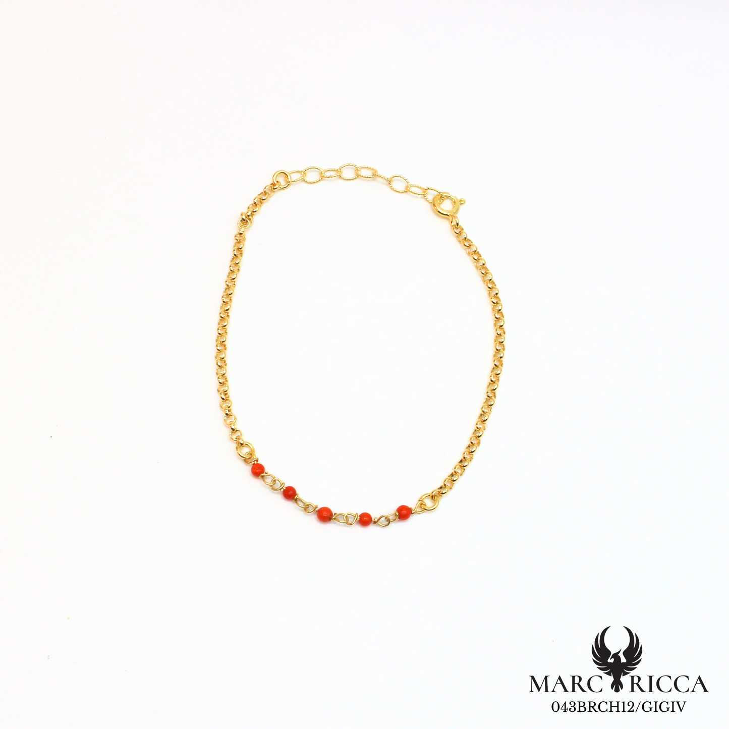 Bracelet Corail rouge perles avec chaine en vermeil