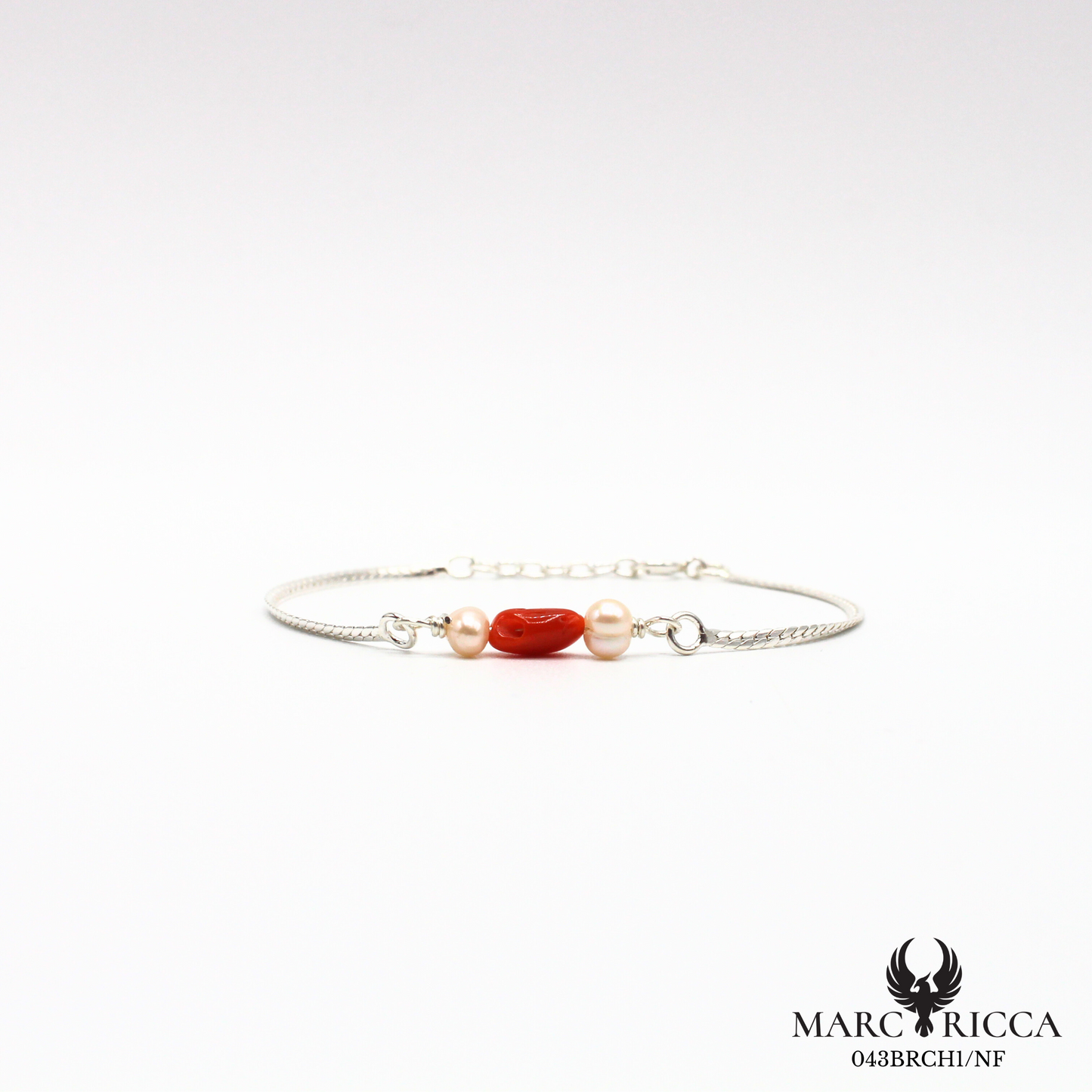 Bracelet chaine avec corail et perles en argent ou vermeil
