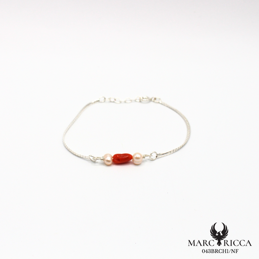 Bracelet chaine avec corail et perles en argent ou vermeil