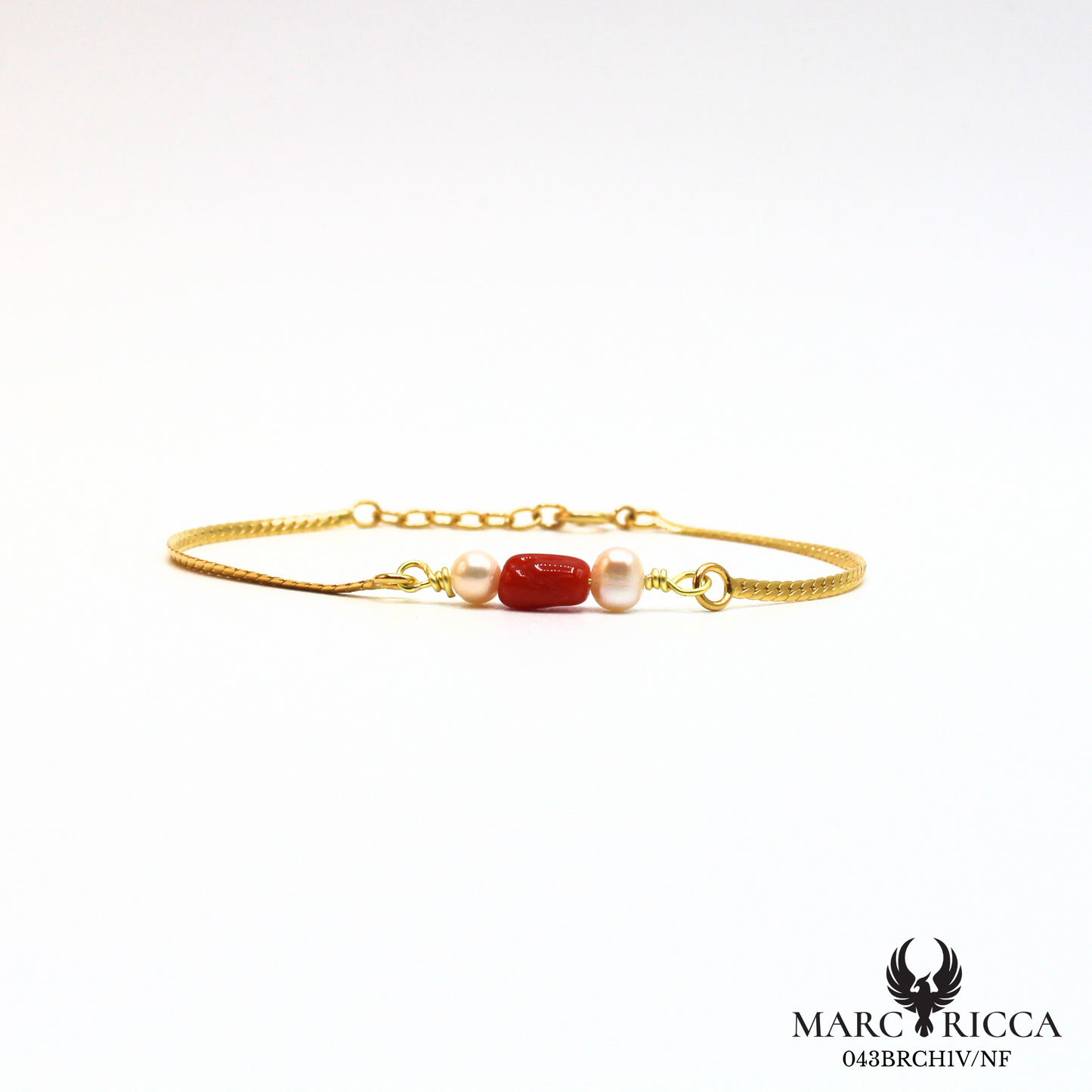 Bracelet chaine avec corail et perles en argent ou vermeil