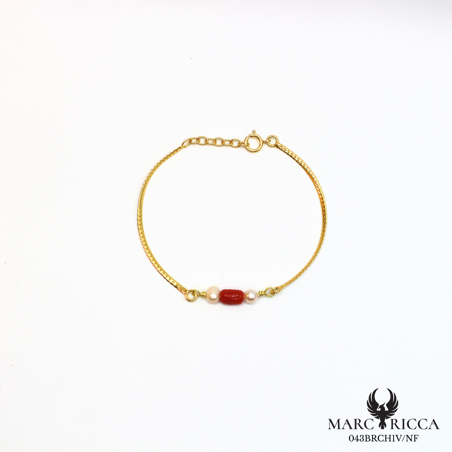 Bracelet chaine avec corail et perles en argent ou vermeil