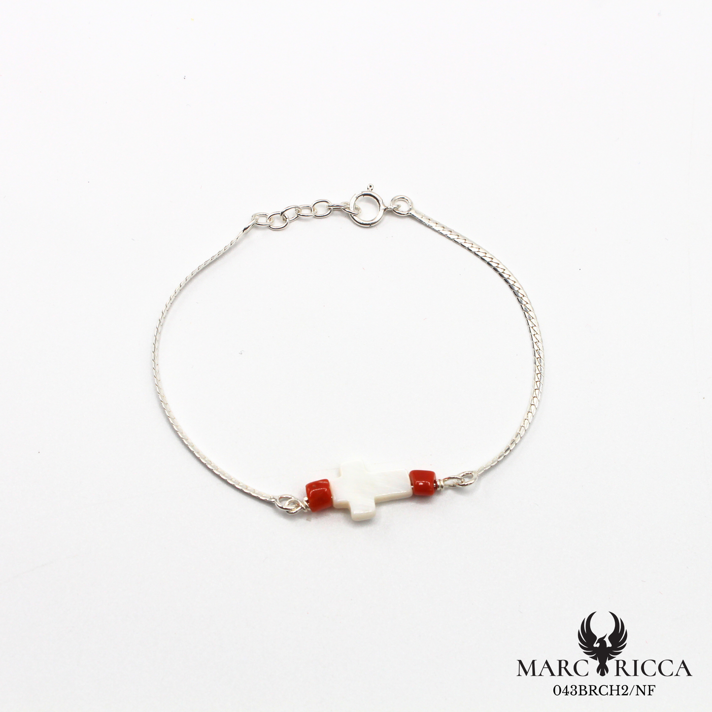Bracelet Argent / Vermeil avec corail et croix en nacre