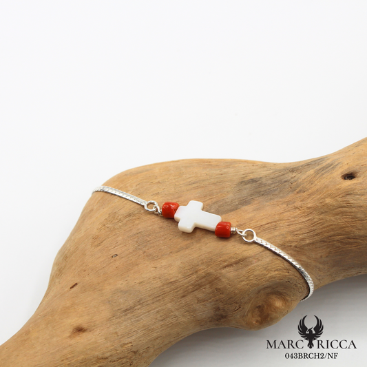 Bracelet Argent / Vermeil avec corail et croix en nacre