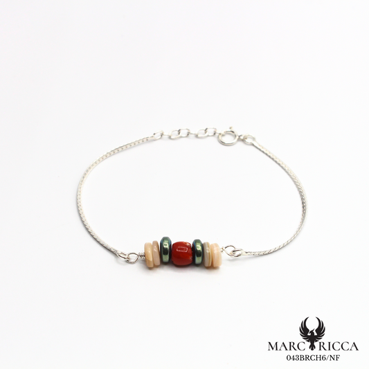 Bracelet corail, hématite bleu et nacre en argent ou vermeil