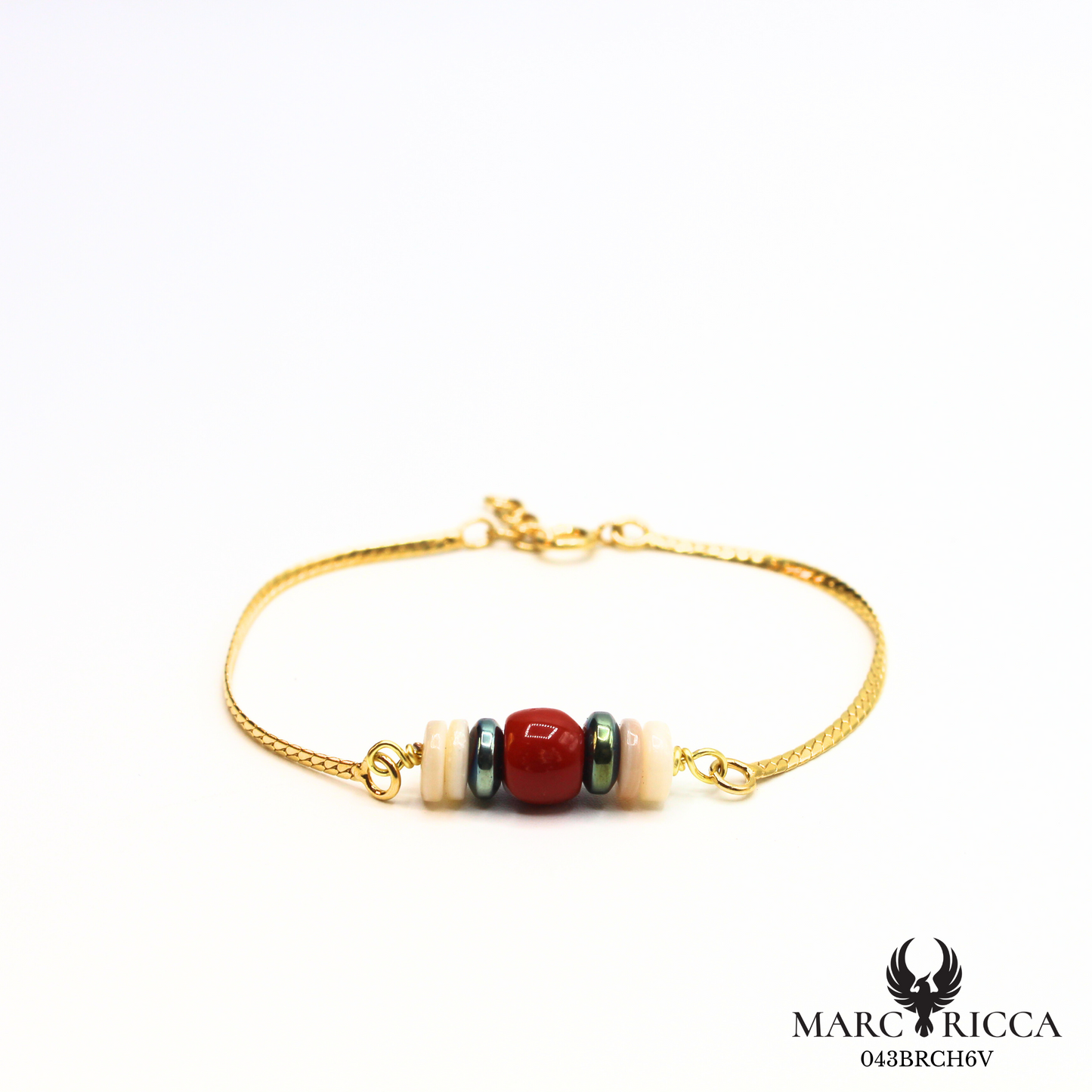 Bracelet corail, hématite bleu et nacre en argent ou vermeil
