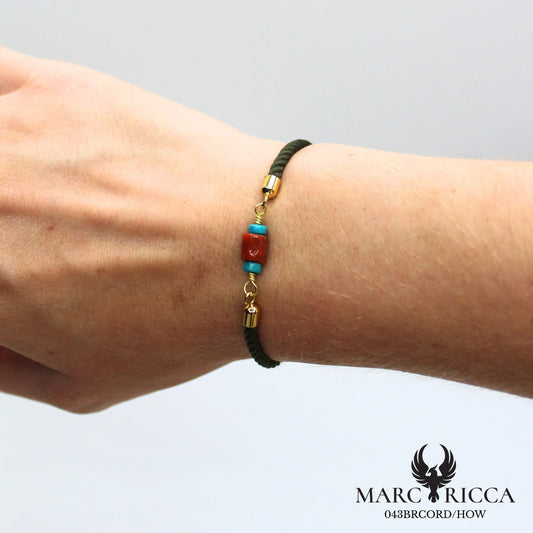 Bracelet corde avec corail et howlite turquoise en vermeil