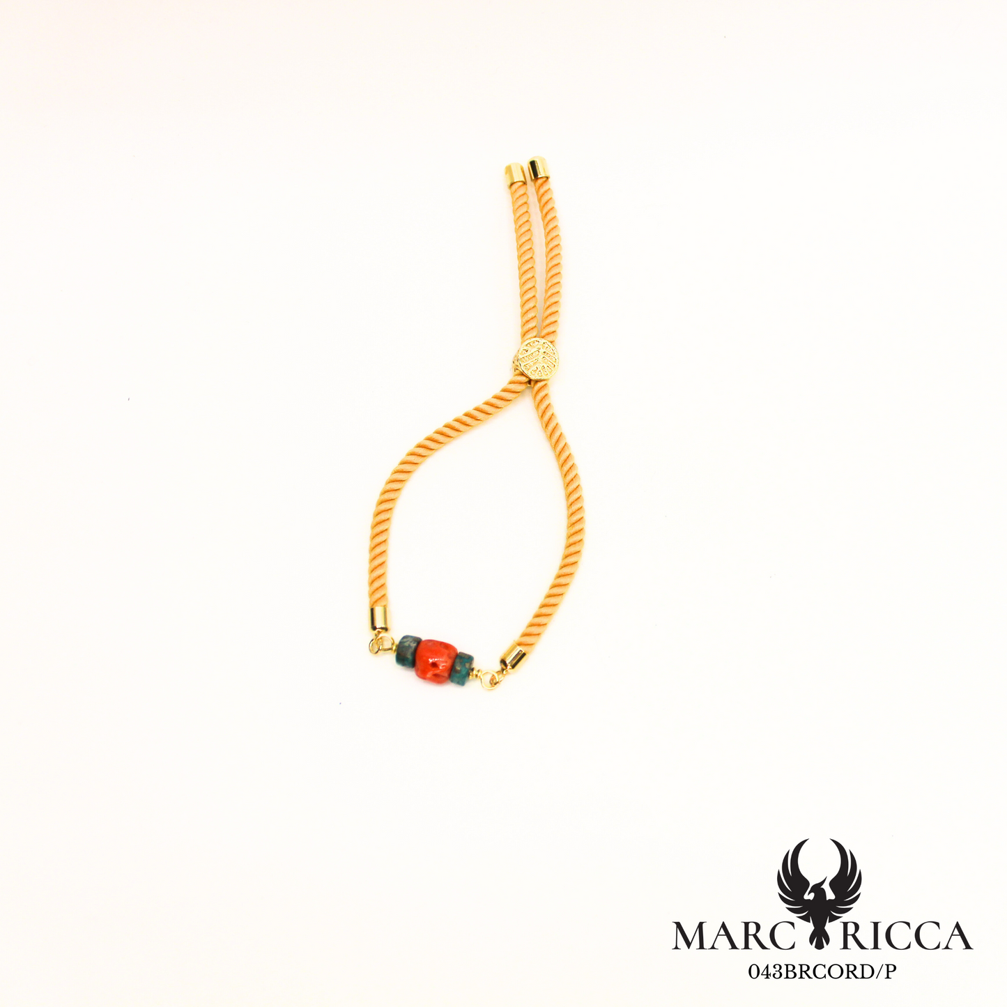 Bracelet corde corail et turquoise en vermeil
