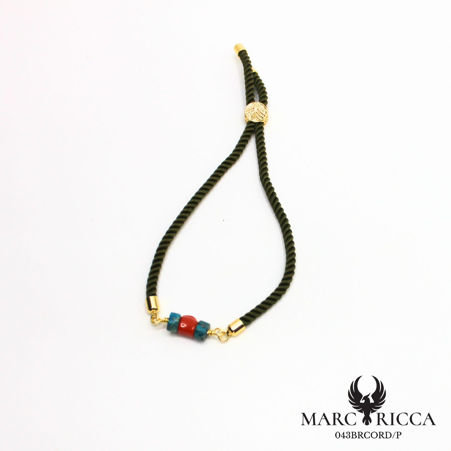 Bracelet corde corail et turquoise en vermeil