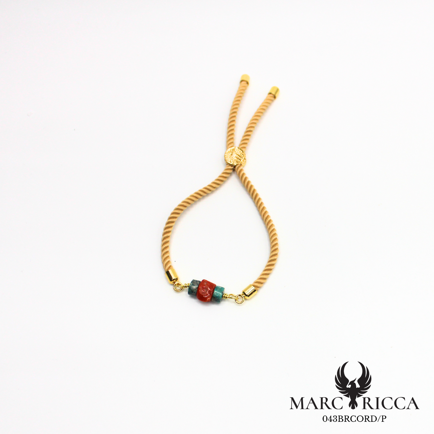 Bracelet corde corail et turquoise en vermeil