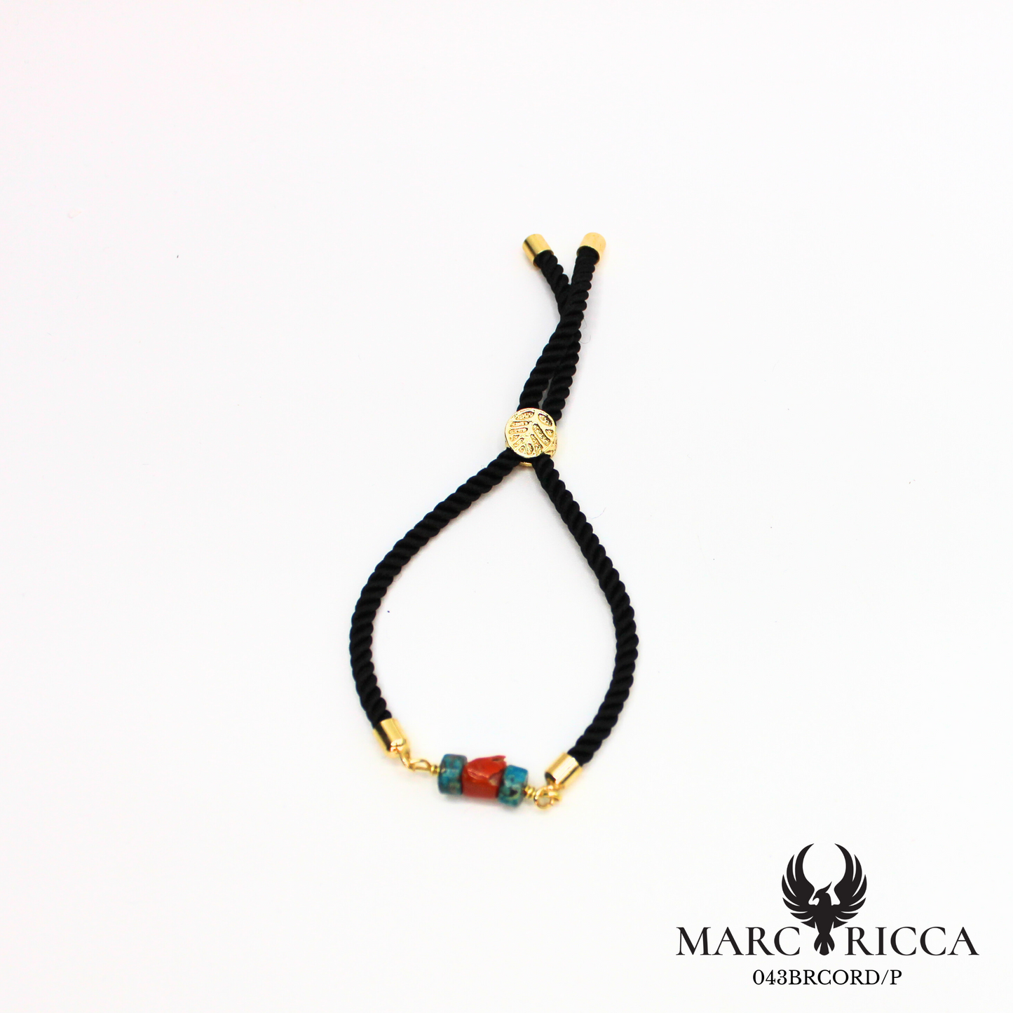 Bracelet corde corail et turquoise en vermeil