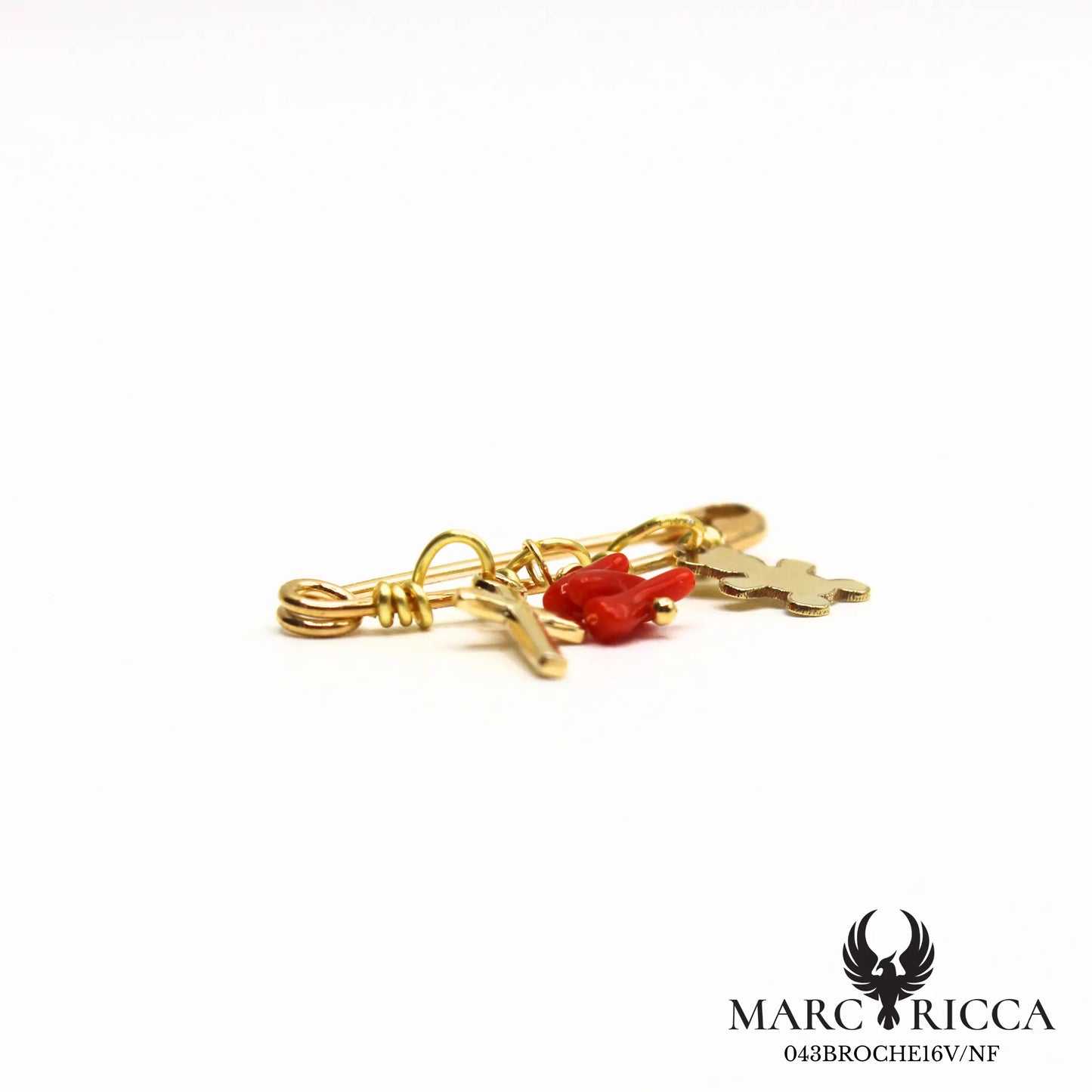 Broche croix ourson et corail