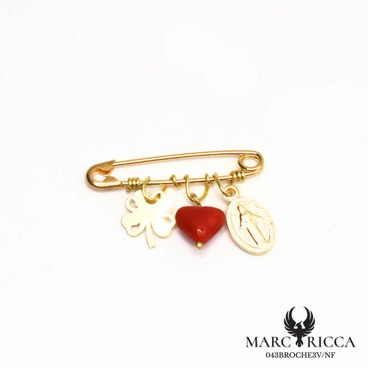 Broche Corail Coeur, Madone & Trèfle