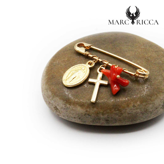 Broche Argent Corail Croix & Madone