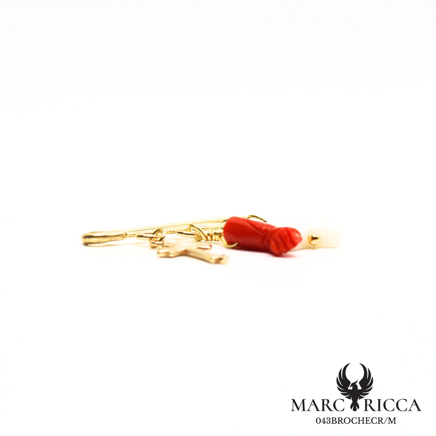 Broche religieuse corail et nacre en vermeil