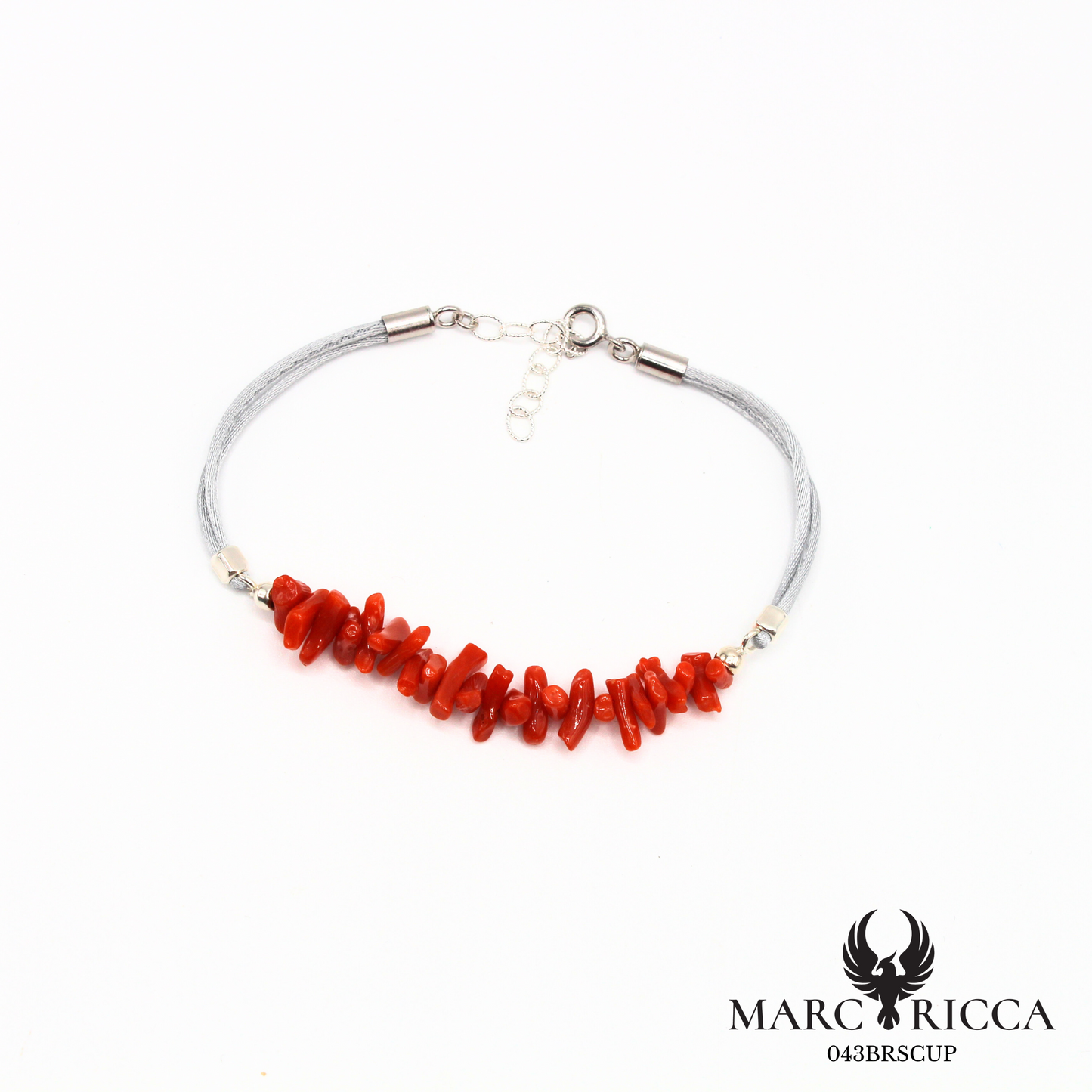 Bracelet cordon satin et corail cupolino en argent