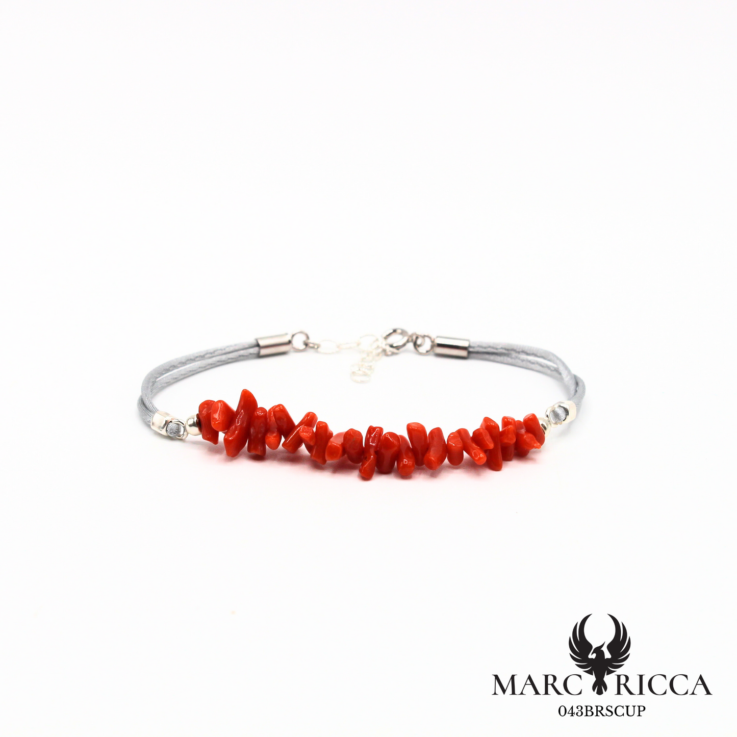 Bracelet cordon satin et corail cupolino en argent