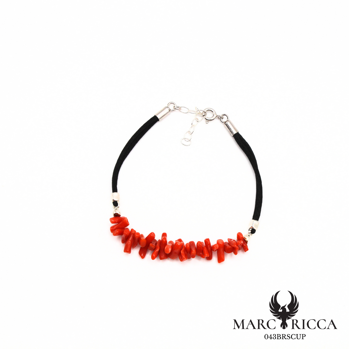 Bracelet cordon satin et corail cupolino en argent