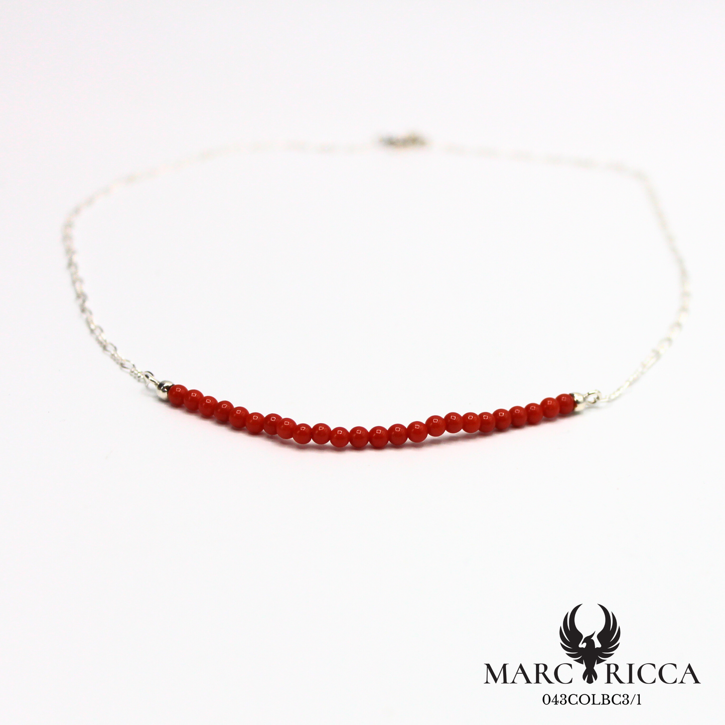 Collier chaine et perles de corail en argent
