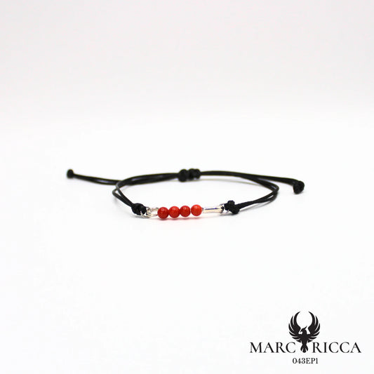 Bracelet cordon avec épingle et perles de corail en argent