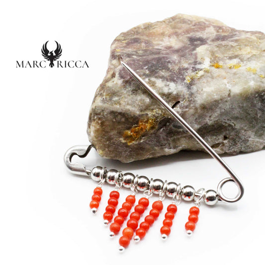 Broche Argent Corail Franges Perles