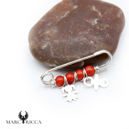 Broche Argent Corail Perles, Enfant & Tétine