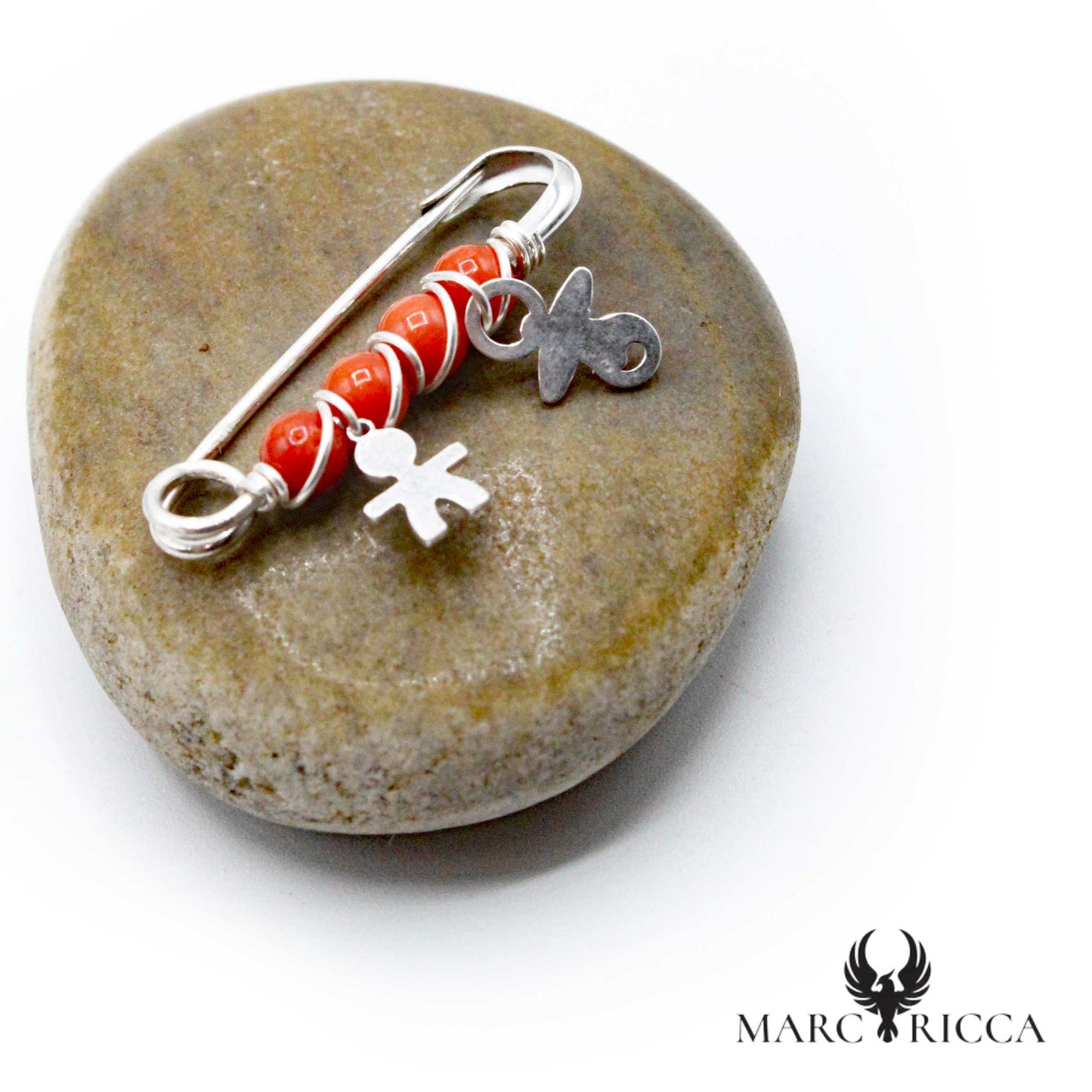 Broche Argent Corail Perles, Enfant & Tétine