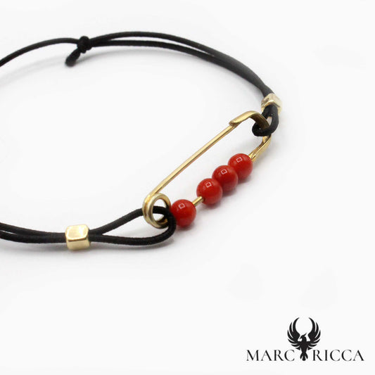 Bracelet Argent Cordon Corail Perles Broche