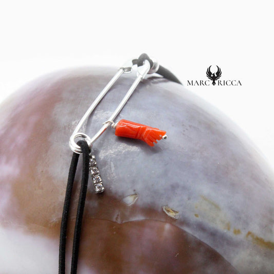 Bracelet Argent Corail Main & Initiale Broche
