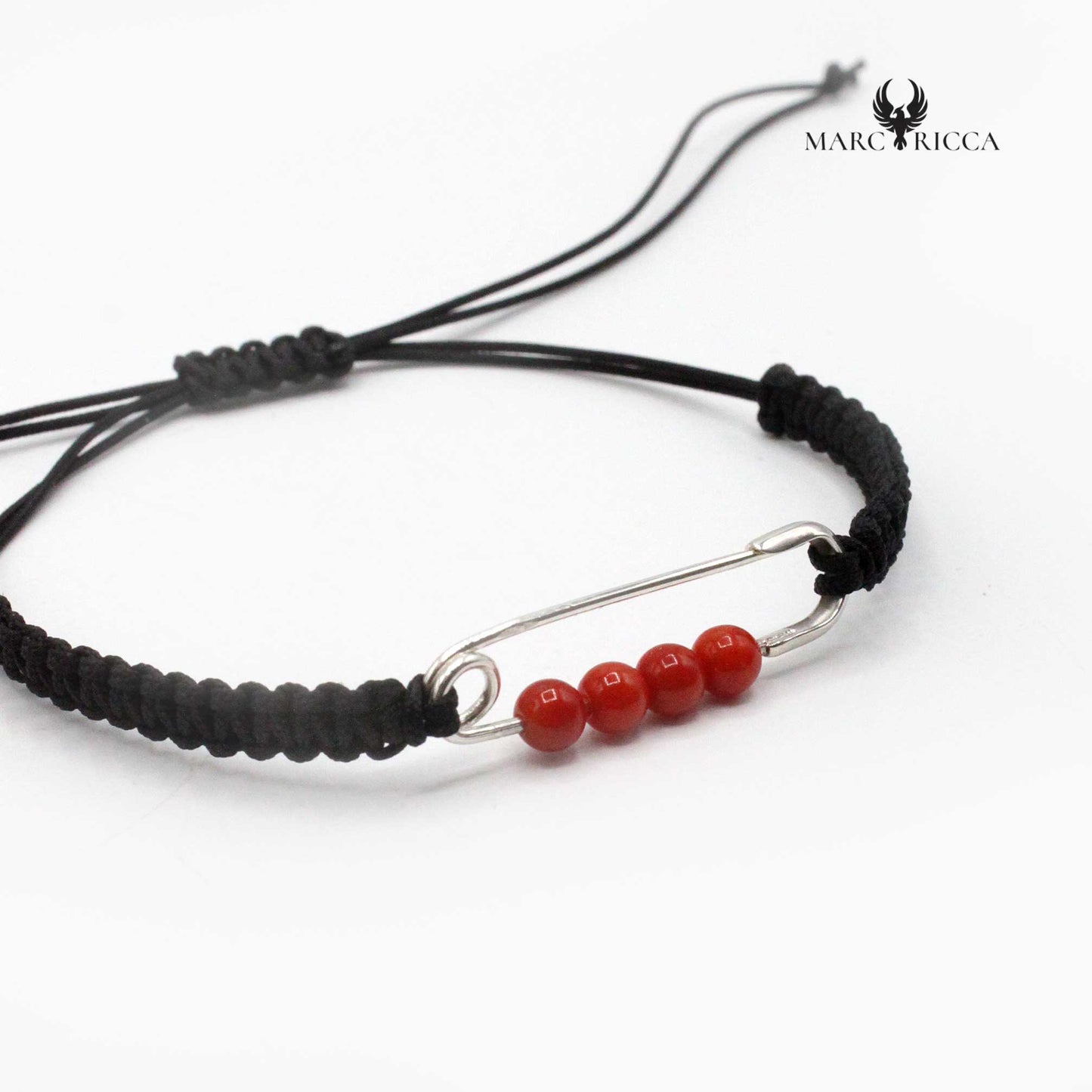 Bracelet Argent Epingle à Nourrice Corail Cordon Macramé