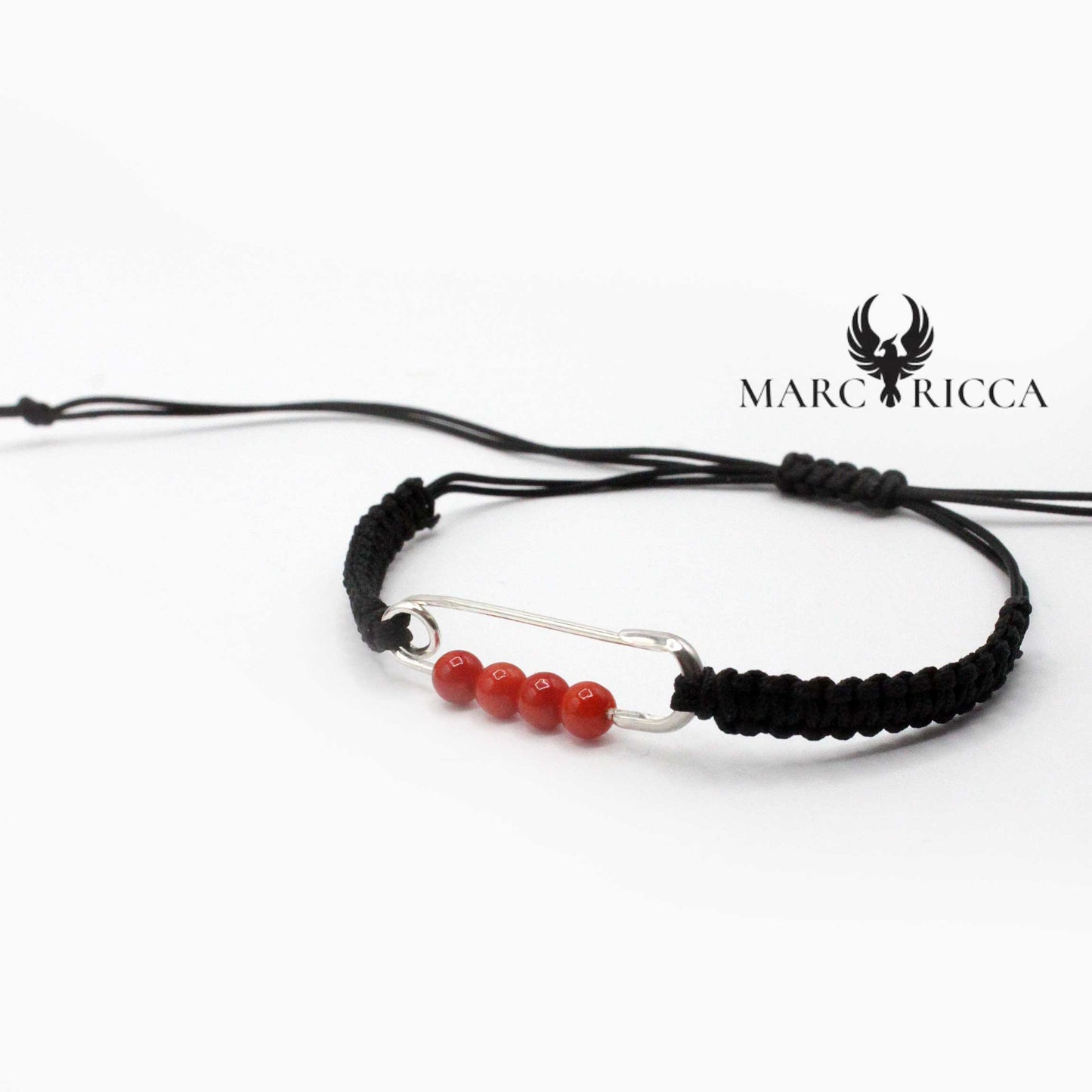 Bracelet Argent Epingle à Nourrice Corail Cordon Macramé