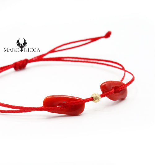 Bracelet Cordon Corail 2 Anneaux & Perle Vermeil