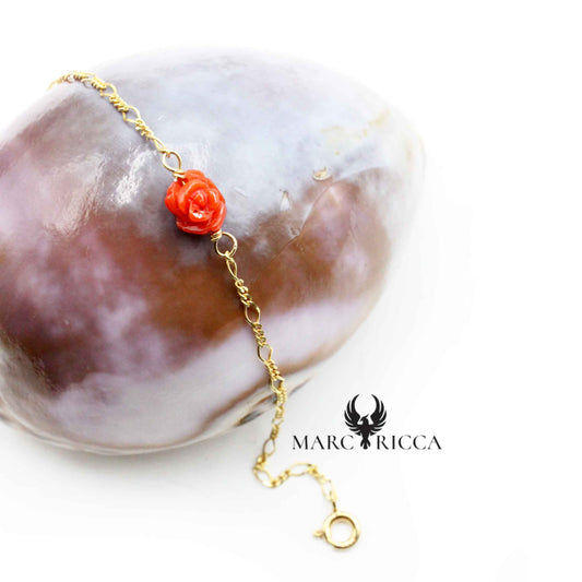 Bracelet Argent Rose & Corail Rouge