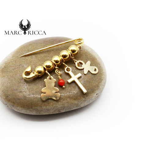 Broche Vermeil Corail Perle, Nounours, Croix & Tétine