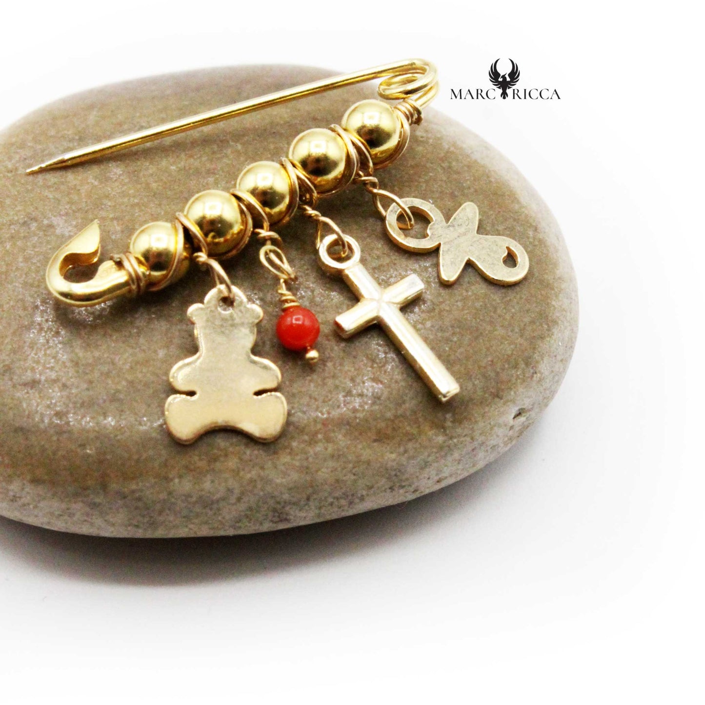 Broche Vermeil Corail Perle, Nounours, Croix & Tétine