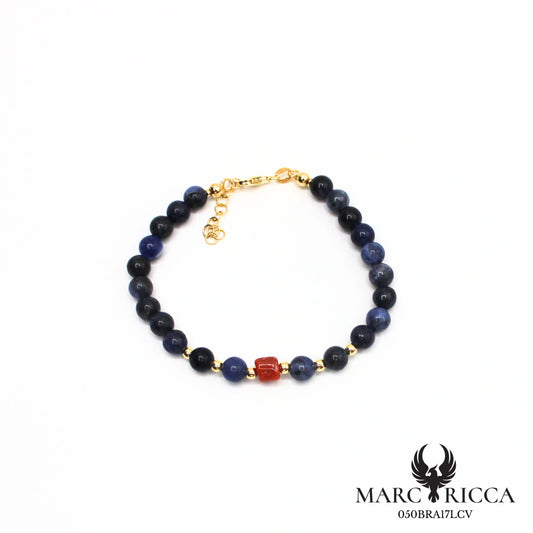 Bracelet perles lapis lazuli et corail en vermeil