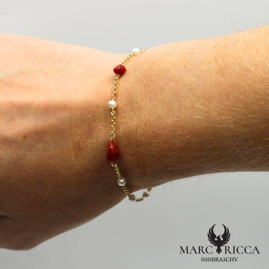 Bracelet vermeil corail et perles nacrées