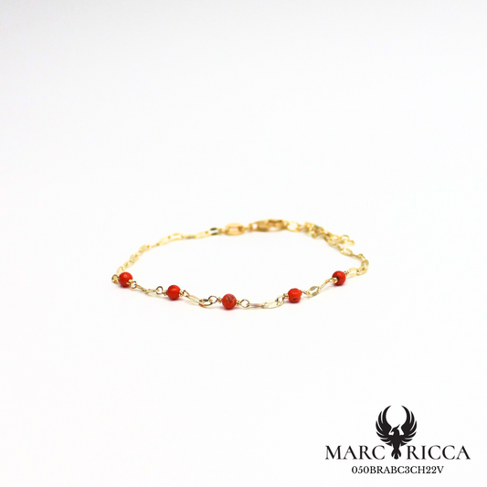Bracelet chaine en vermeil avec perles de corail