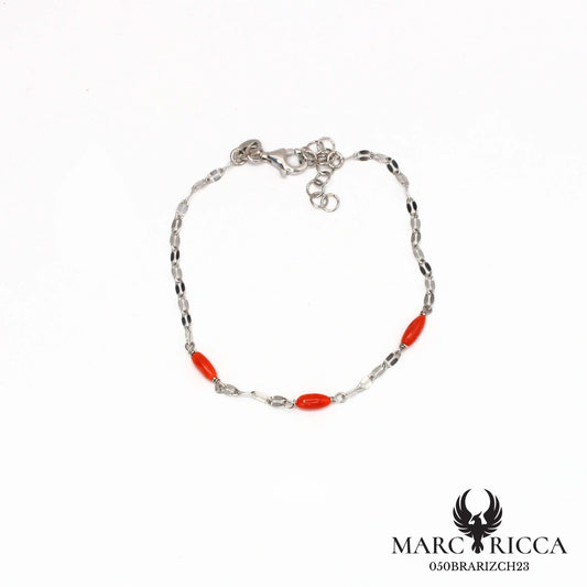 Bracelet chaîne avec corail en grains de riz