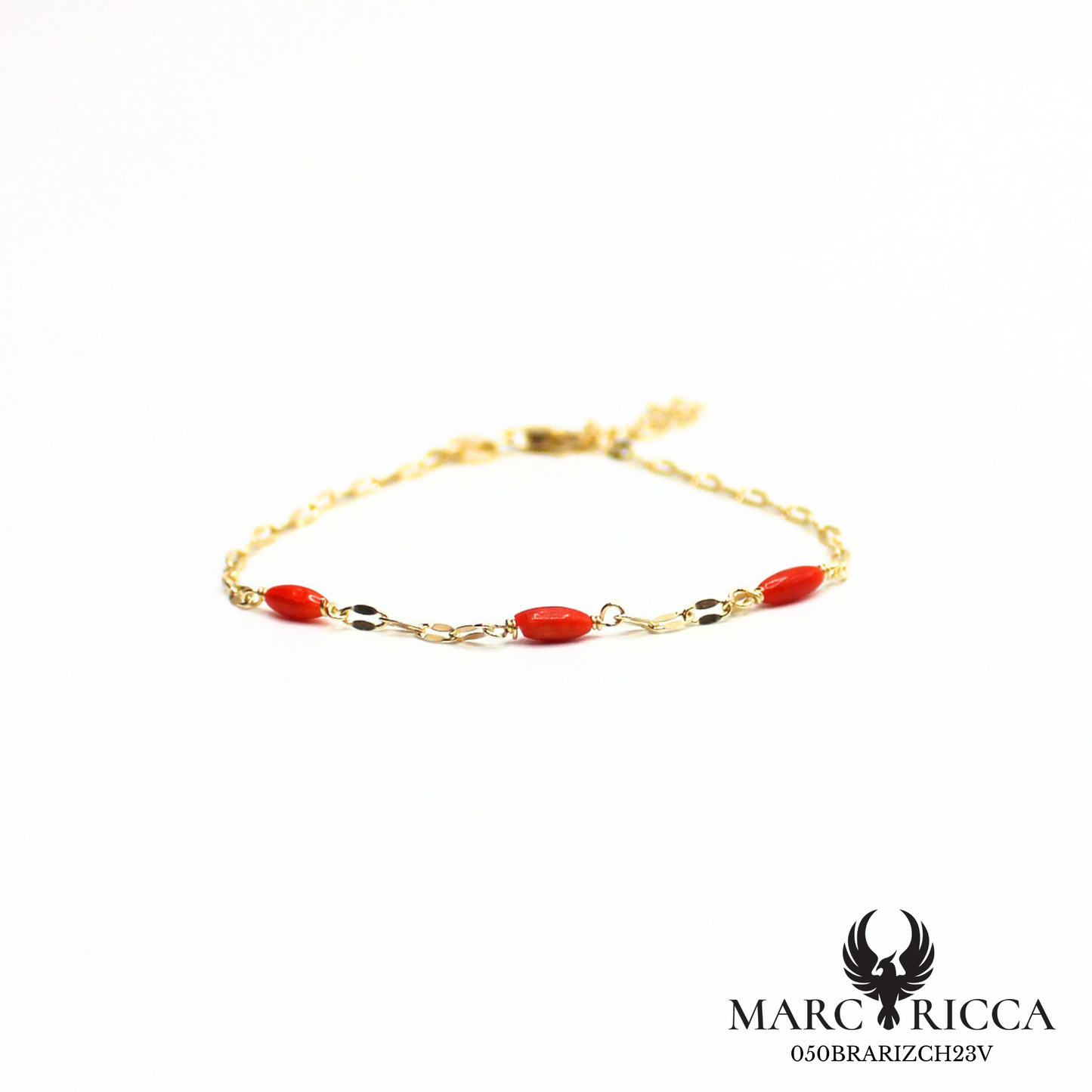Bracelet chaîne avec corail en grains de riz