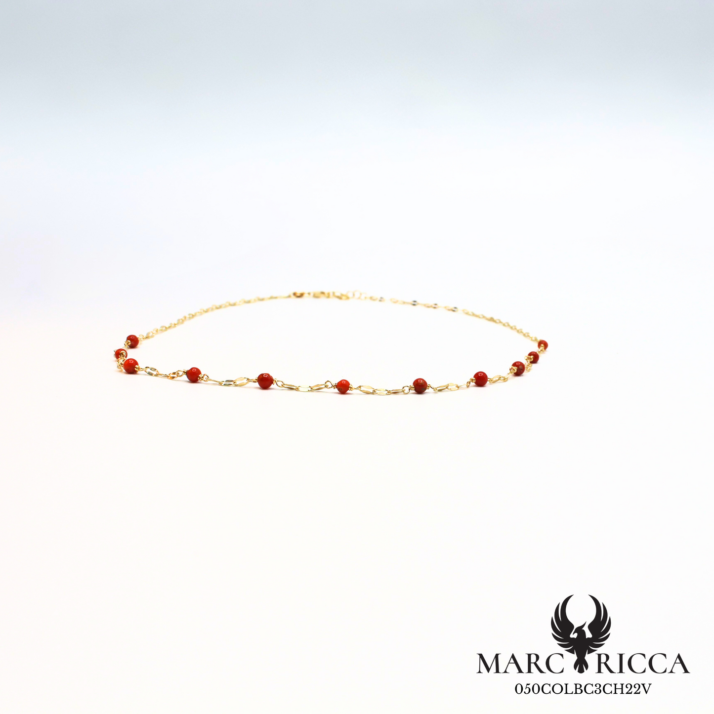Collier chaîne en vermeil avec perles de corail