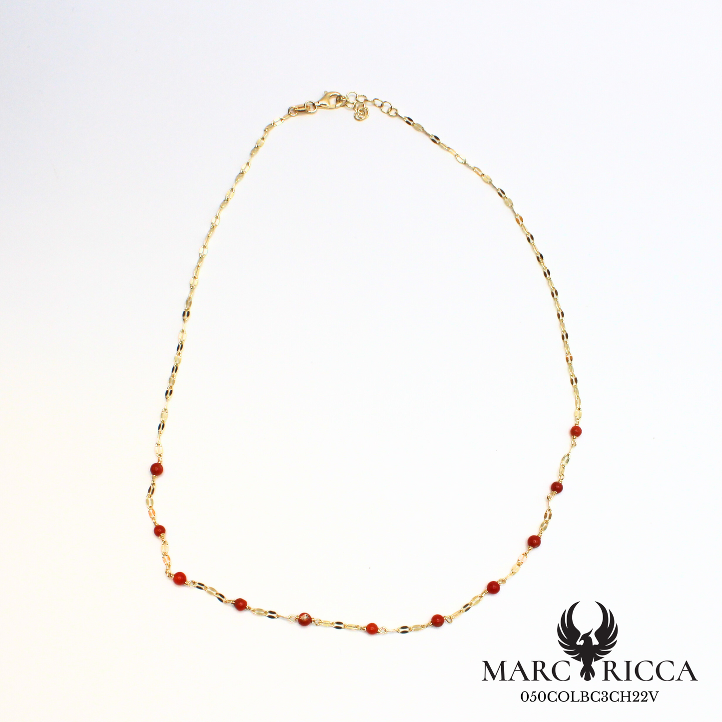 Collier chaîne en vermeil avec perles de corail