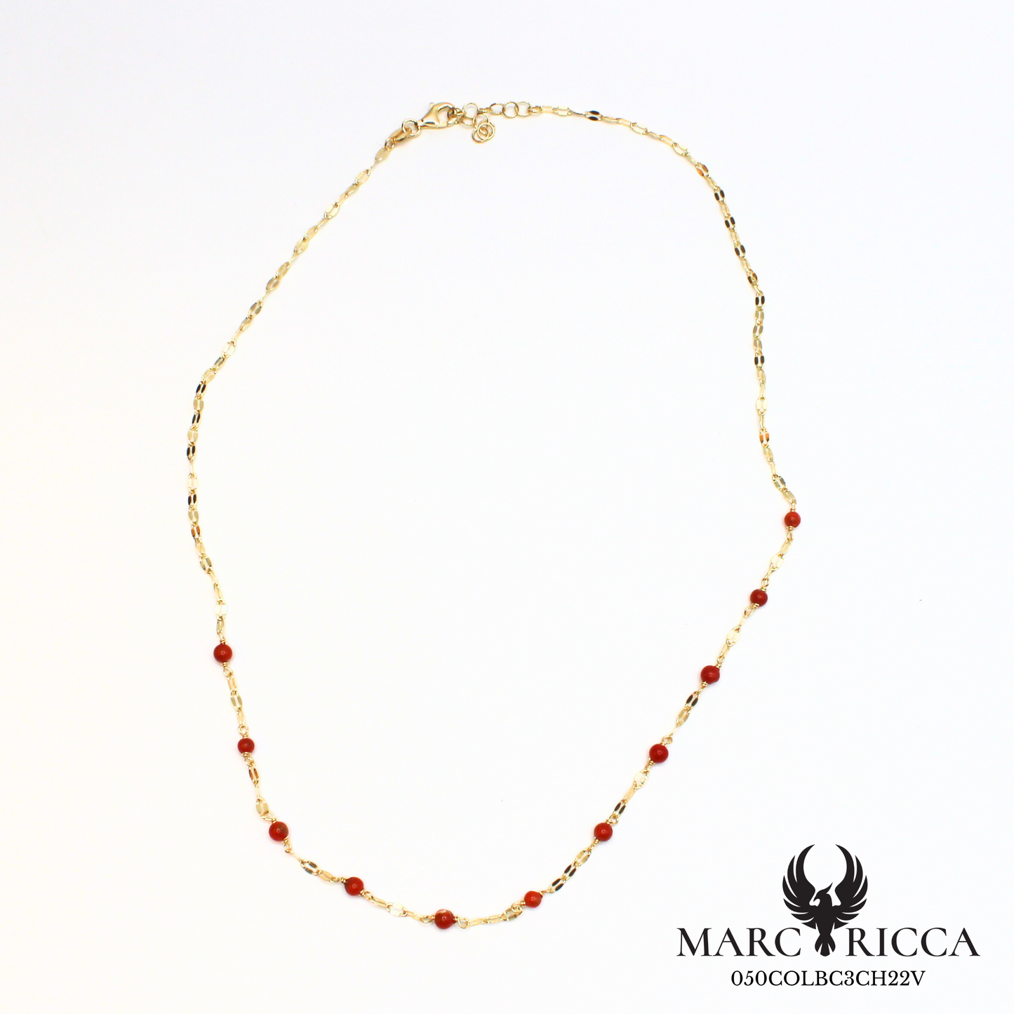 Collier chaîne en vermeil avec perles de corail