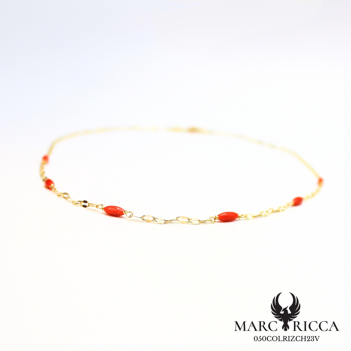 Collier chaîne en vermeil corail en grains de riz
