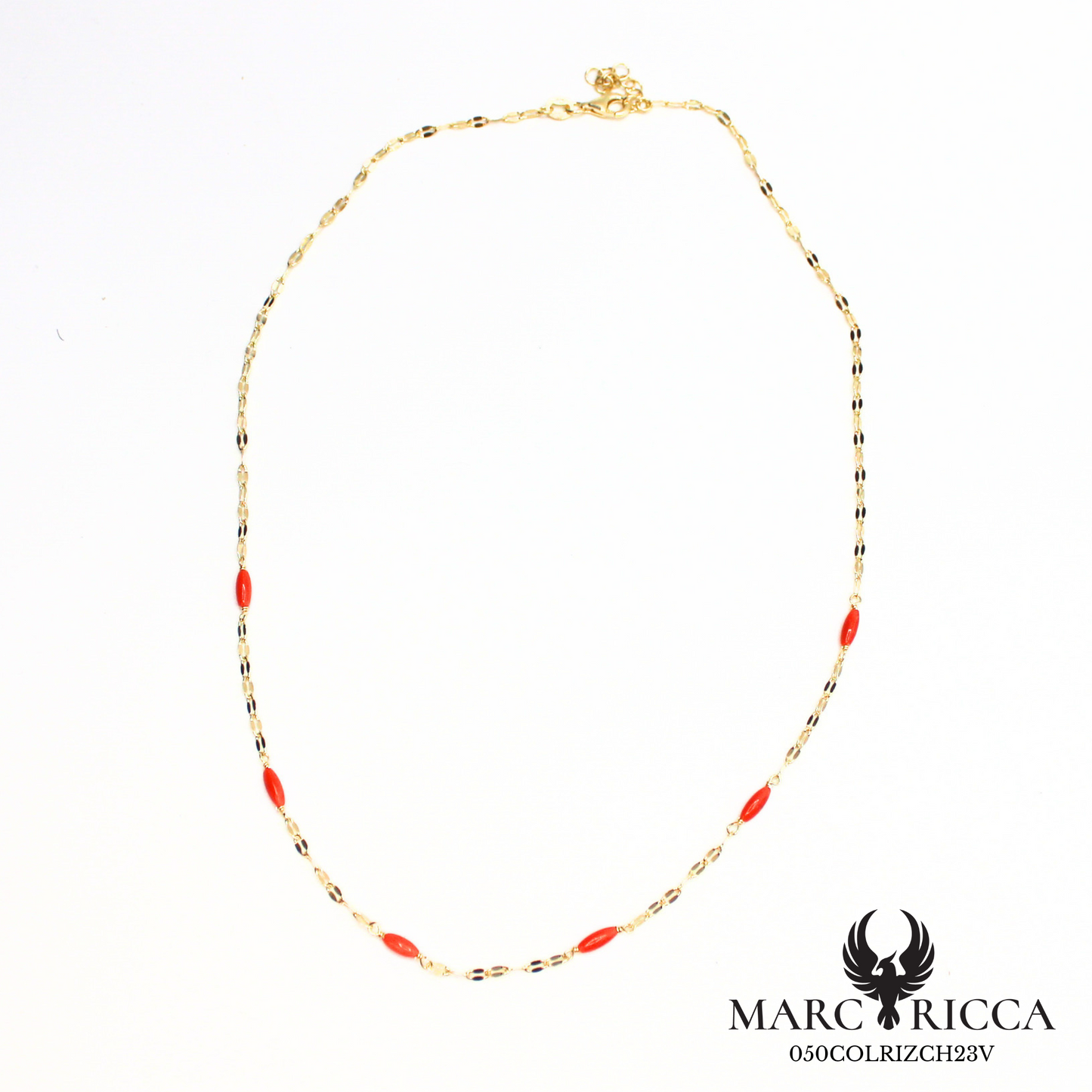 Collier chaîne en vermeil corail en grains de riz