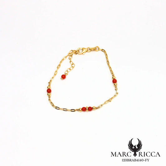 Bracelet chaîne en argent avec perles de corail